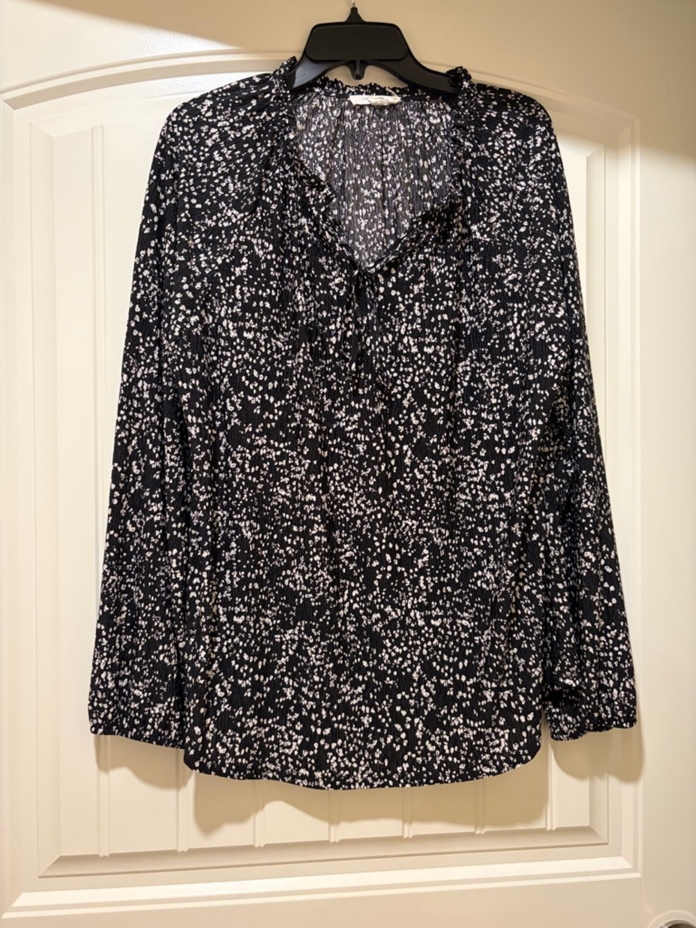 Black & White Printed Long-Sleeve V-Neck Blouse